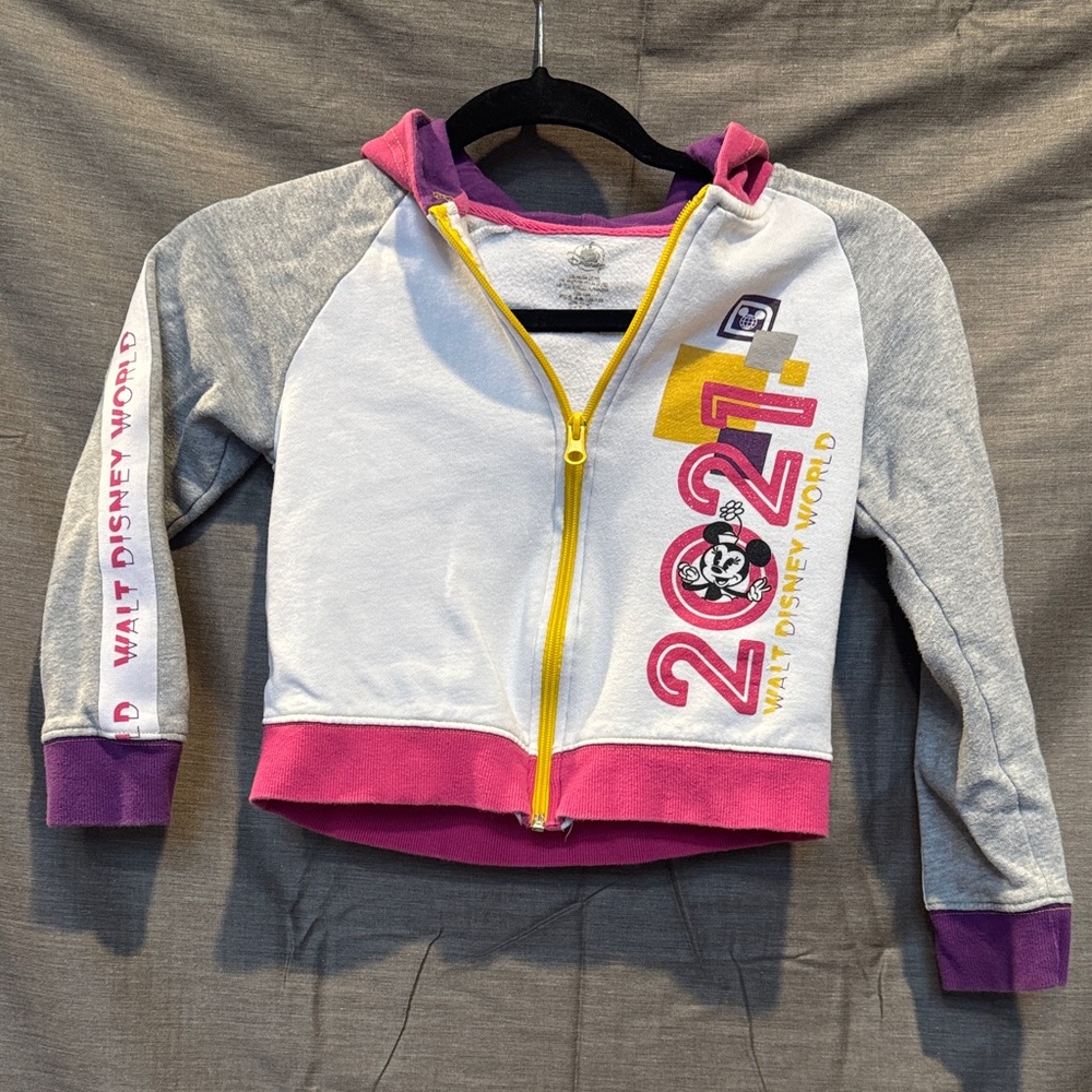 Disney Kids Hoodie - White, Gray, and Pink with Yellow Accents